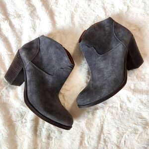 LUCKY BRAND Eller Bootie, Grey Suede,  Block Heel, Rodeo Cowgirl, Size 9
